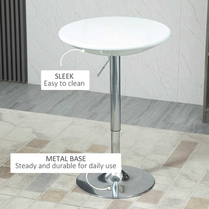 - HOMCOM Modern Round Bar Table | Adjustable Height Home Pub Bistro Desk | Swivel Painted Top with Silver Steel Leg and Base -