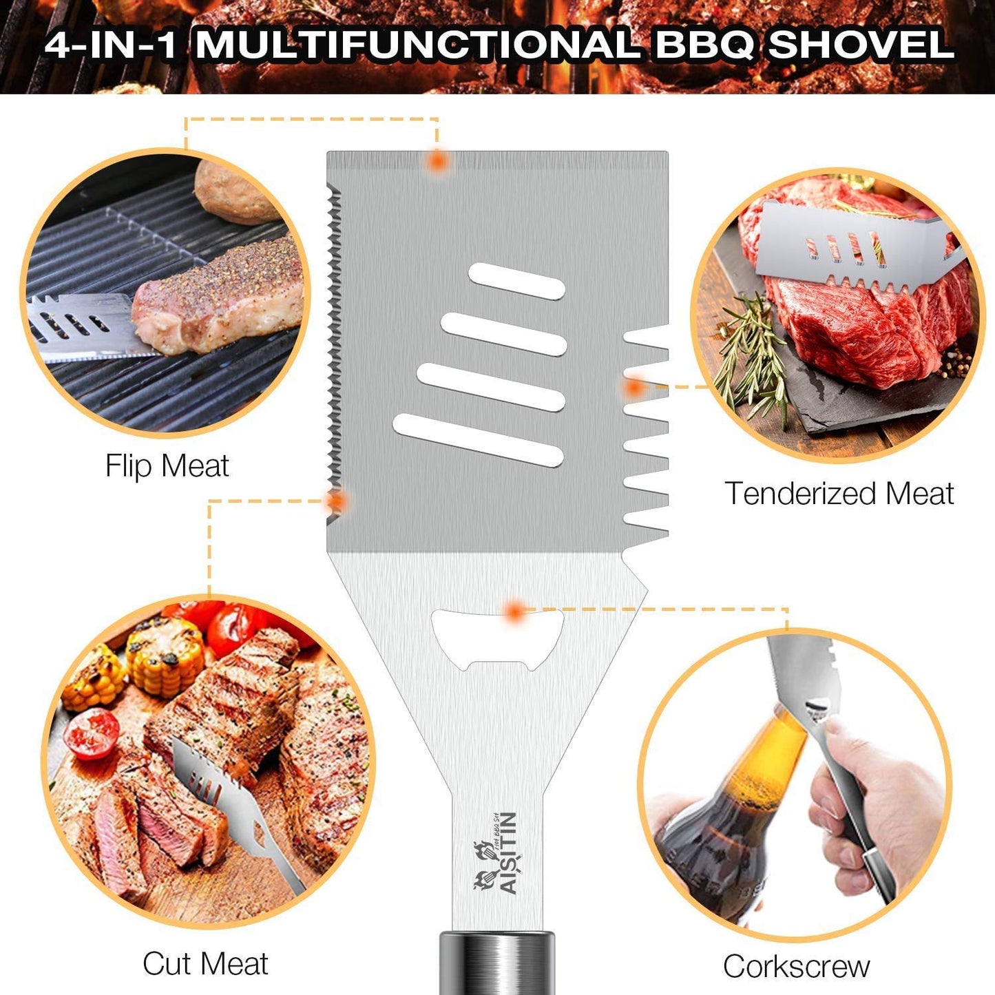 AISITIN BBQ Tools Set 35-in-1 BBQ Accessories BBQ Utensils Stainless Steel Barbecue Accessories for Camping Kitchen BBQ Utensils with Carrying Bag Gifts for Men and Women Gift