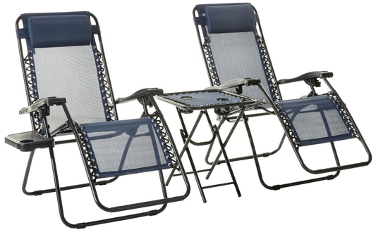 Amazon Basics Zero Gravity Alloy Steel Chair with Side Table For Relaxing, Cup Holders,Reclining,Foldable, Set of 2, Blue