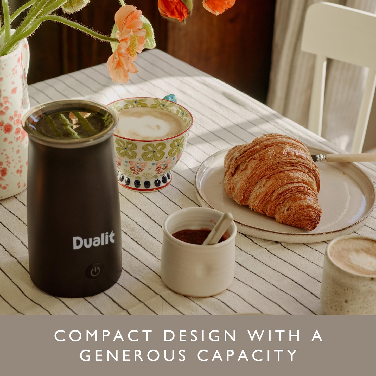 - Dualit Handheld Milk Frother |  One Touch Operation | Removable Whisk for Easy Cleaning | Cordless | Non-Stick | 340 ml Black -