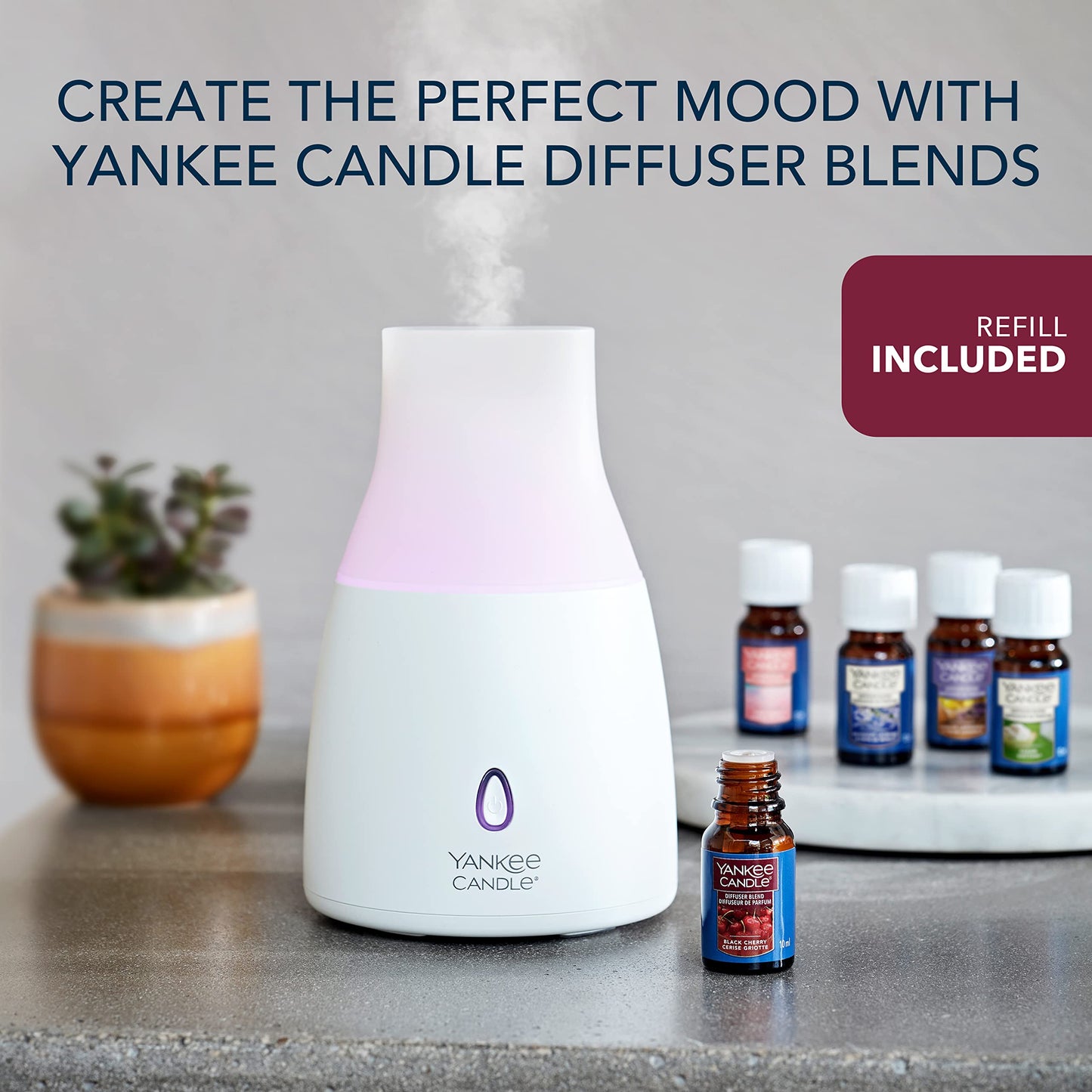- Yankee Candle Ultrasonic Aroma Diffuser Kit | Black Cherry Aroma Diffuser Oil | LED Colour Changing | Auto Off Timer | Quiet Operation | UK Plug