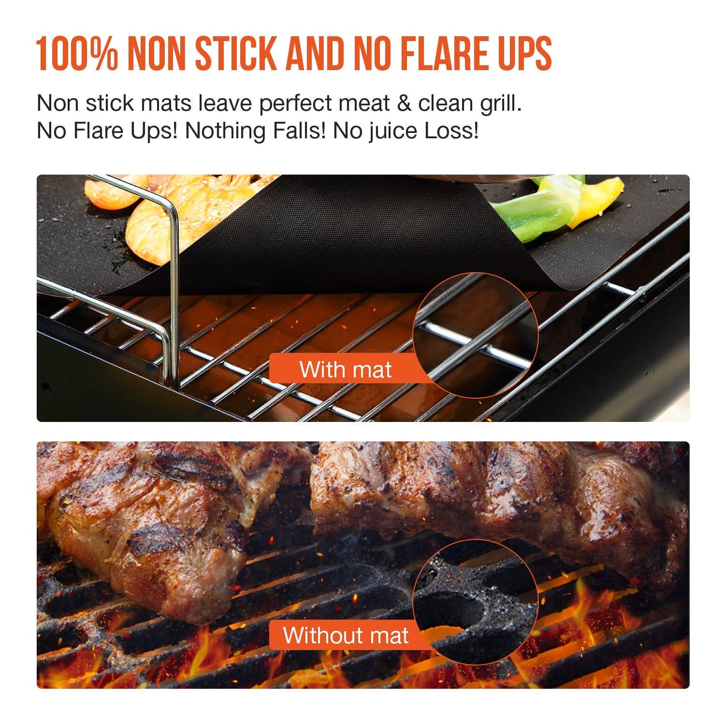 Ankier BBQ Grill Mat, Set of 8 Non Stick BBQ Baking Mats Reusable for Charcoal, Gas or Electric Grill - Easy to Clean, Heat Resistant Barbecue Sheets [Black]