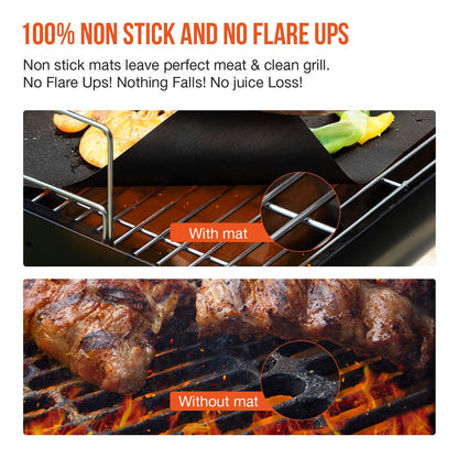 Ankier BBQ Grill Mat, Set of 8 Non Stick BBQ Baking Mats Reusable for Charcoal, Gas or Electric Grill - Easy to Clean, Heat Resistant Barbecue Sheets [Black]