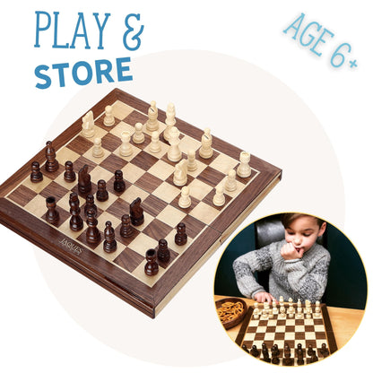 - Jaques of London Wooden Chess Set | Folding Chess Board & Pieces -