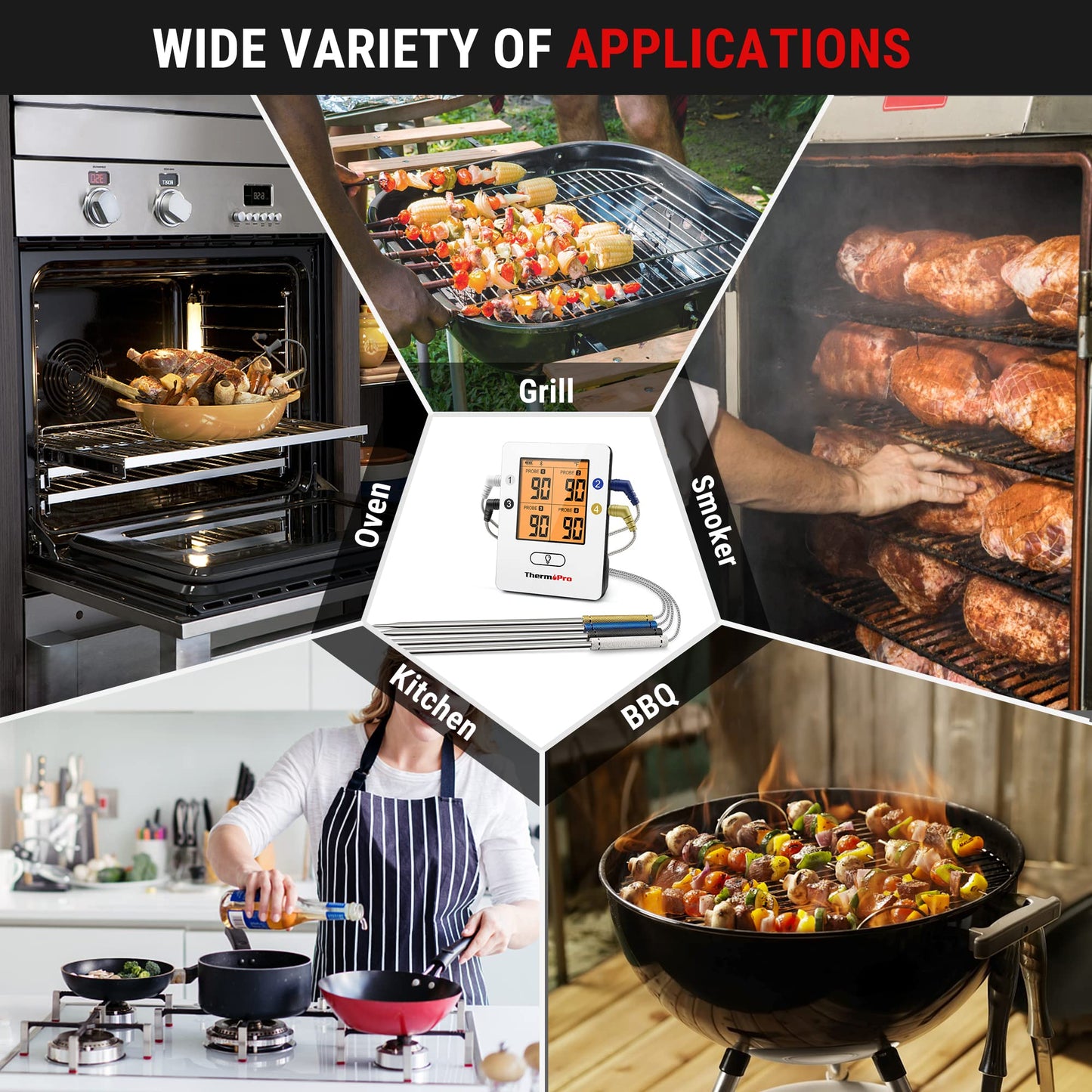 - ThermoPro TP25 Bluetooth Meat Thermometer | 4 Temperature Probes | Smart Wireless Digital BBQ Thermometer -