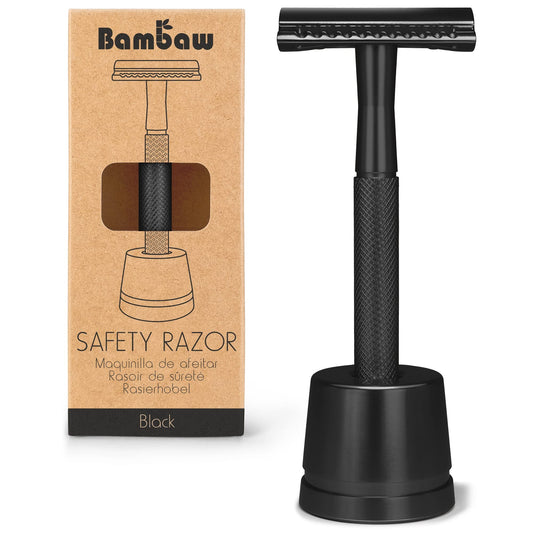 Black Metal Safety Razor with Razor Stand | Single Blade Razor for Men and Women | Manual Razor Men | Safety Razors for Men | Fits All Safety Razor Blades | Shaving Razor | Waste Free Products |Bambaw