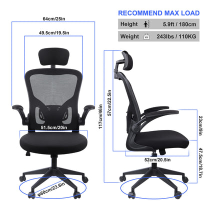 - JAJALUYA Office Chair | Mesh Computer Chair | Adjustable Headrest | Lumbar Support -