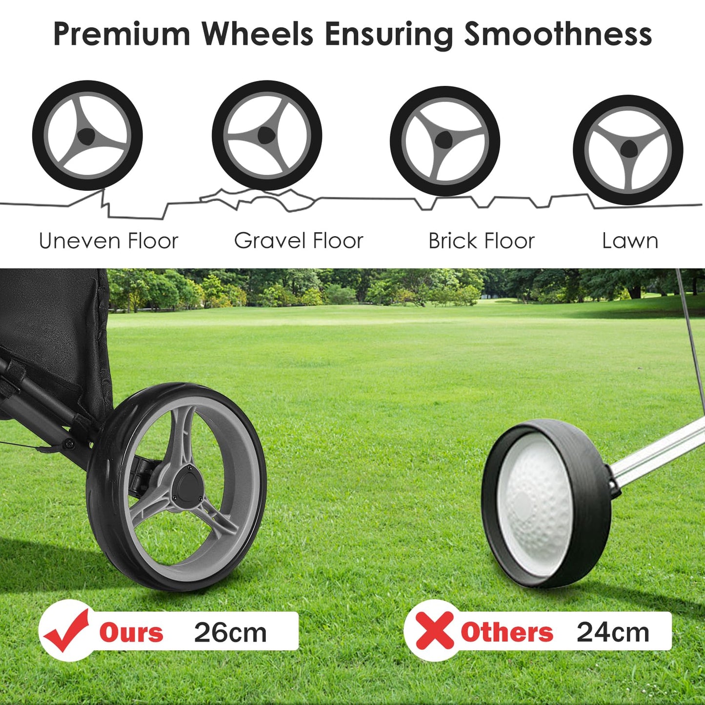 - GYMAX 3 Wheels Golf Push Pull Cart | Lightweight Height Adjustable Golf Trolley -