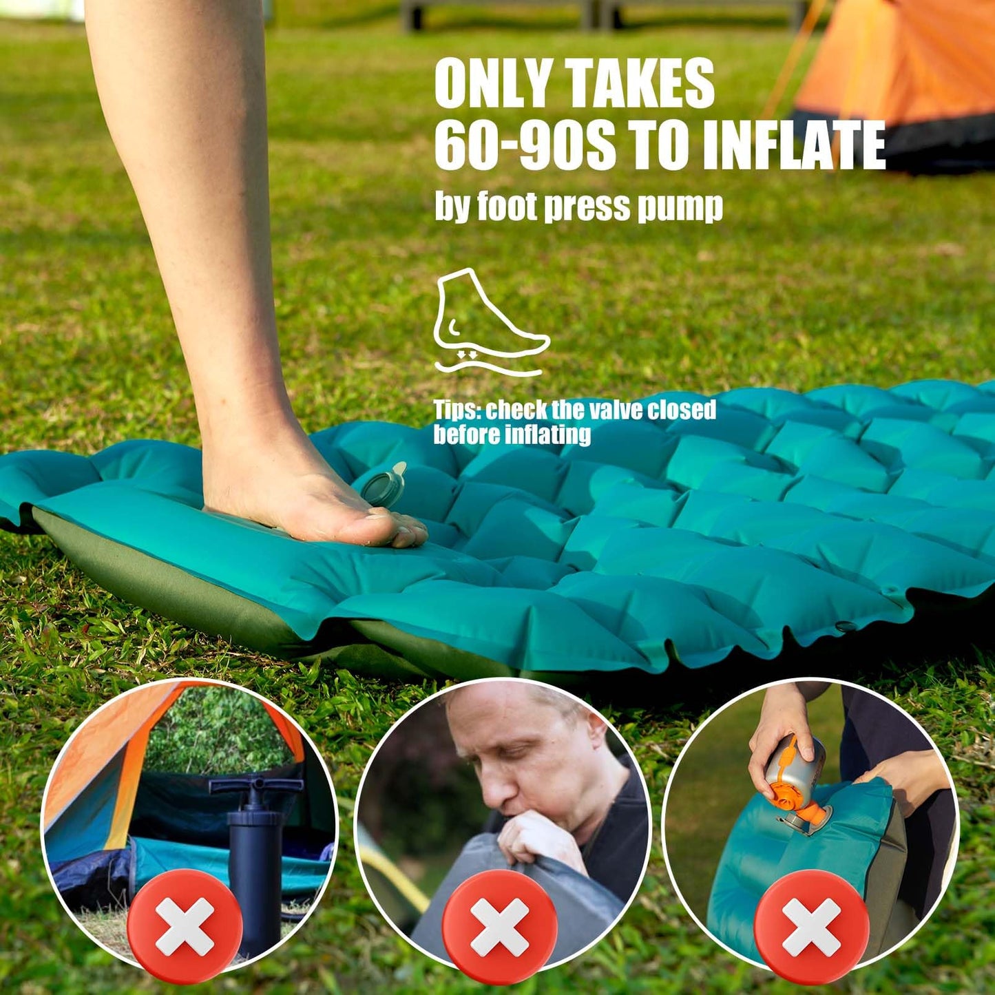 Camping Sleeping Self Inflating Mat: 10cm Thick Lightweight Single Camp Air Bed & Connectable Double Camping Pads & Compact Inflatable Roll Camping Mattress for Outdoor Hiking Backpacking