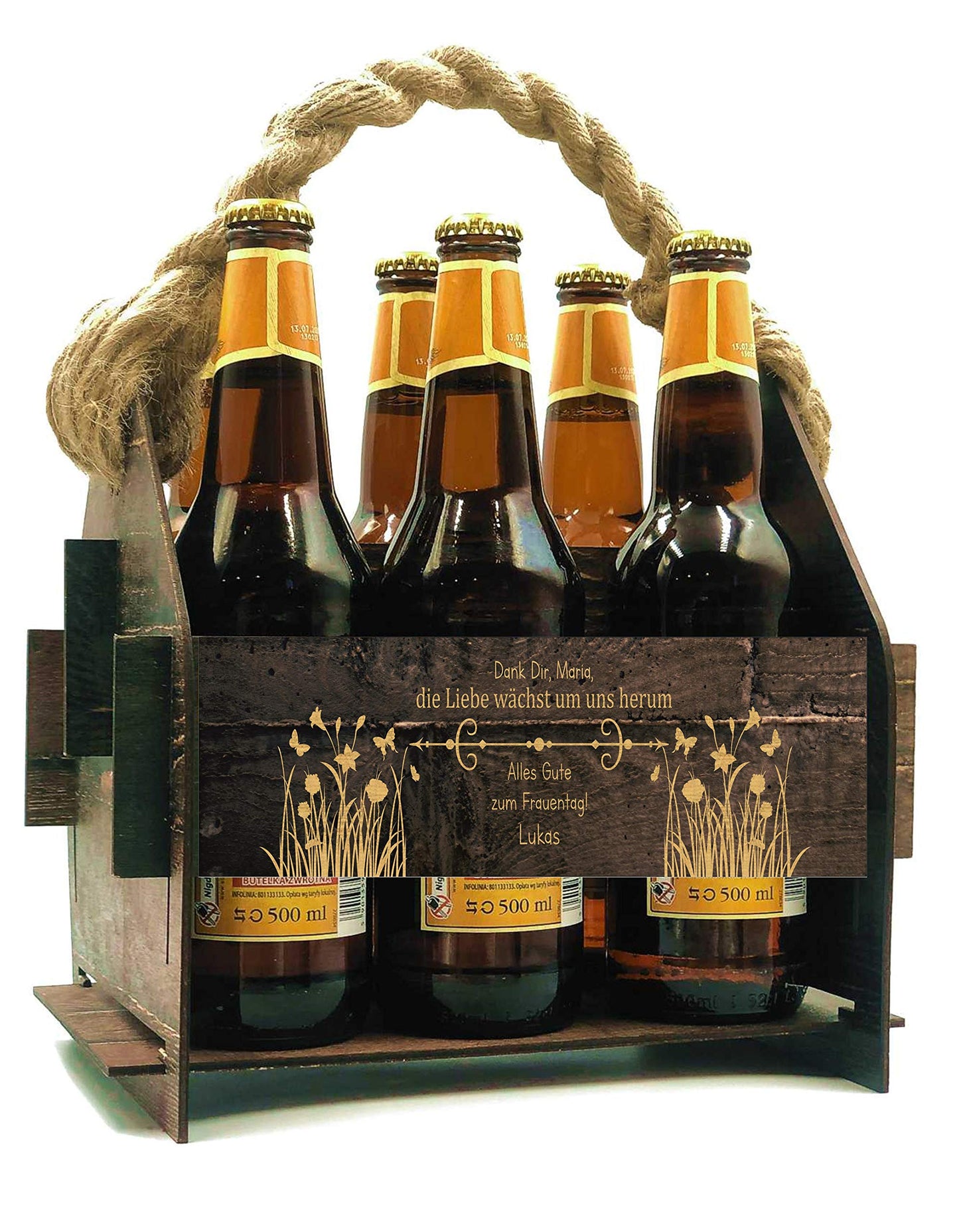 - Generisch Beer Carrier | Wooden Beer Crate Bottle Holder | Personalised Bottle Basket 6 Bottles -