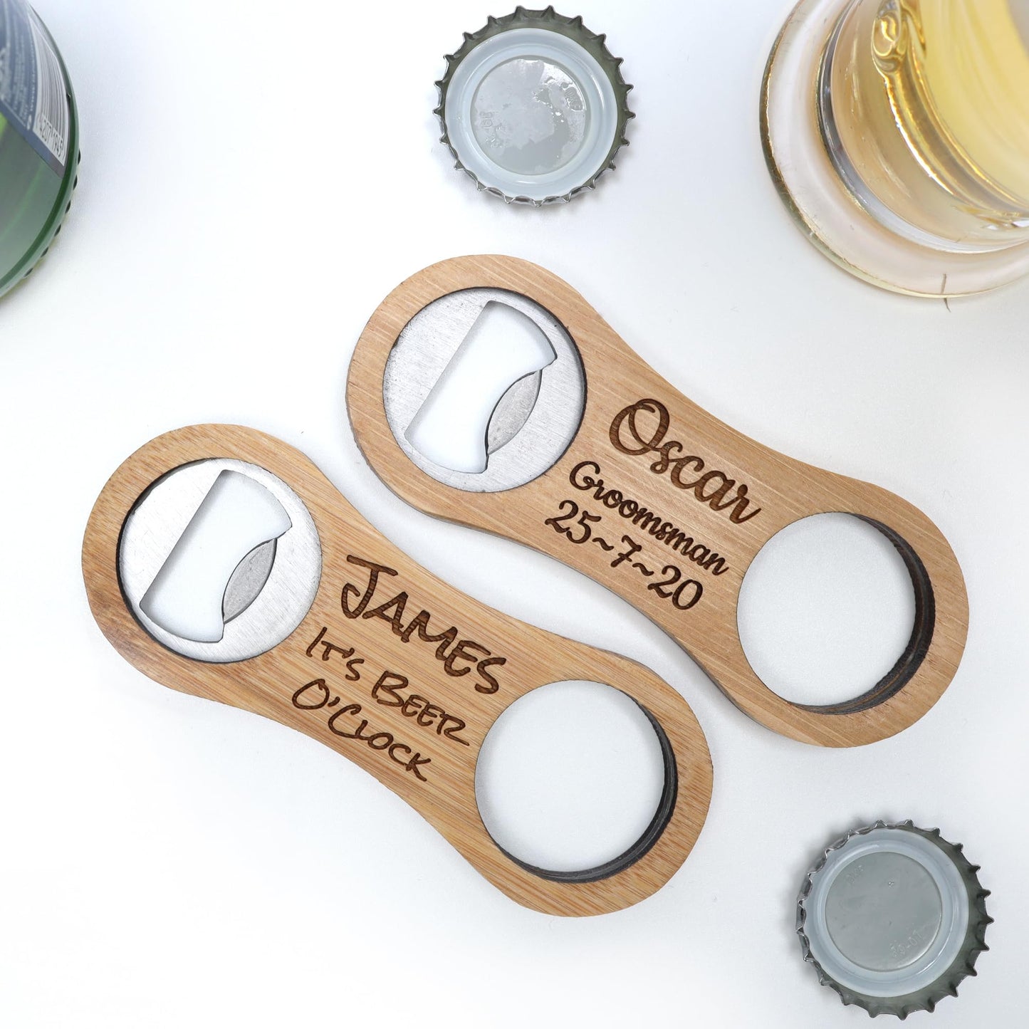 - Personalised Custom Bamboo Bottle Opener + Gift Box -