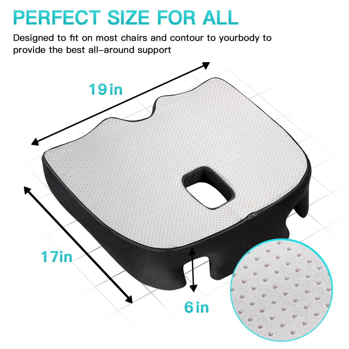 Benazcap Memory Seat Cushion for Office Chair Sciatica & Back Pain Relief Memory Foam Firm Coccyx Pad for Car, Wheelchair, Gaming chair and Desk Chair