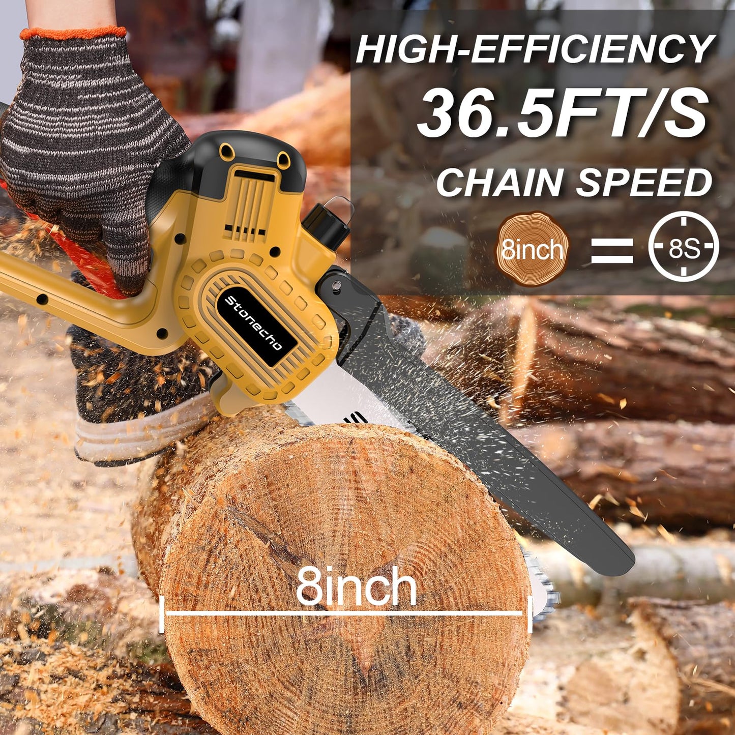 - Stonecho Mini Chainsaw 8 Inch | 2x4000mAh Battery Chainsaw with Oiler System -