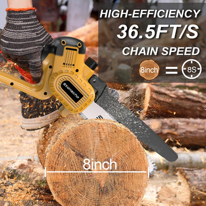 - Stonecho Mini Chainsaw 8 Inch | 2x4000mAh Battery Chainsaw with Oiler System -