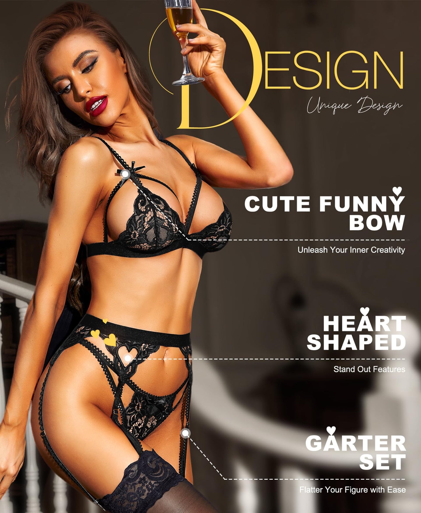 - RSLOVE Women Lace Garter Lingerie Set | Black -