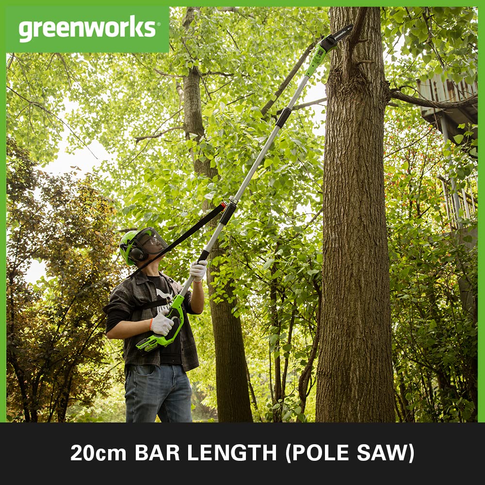 - Greenworks Cordless 2-in-1 Pole Saw And Pole Hedge Trimmer With Shoulder Strap -