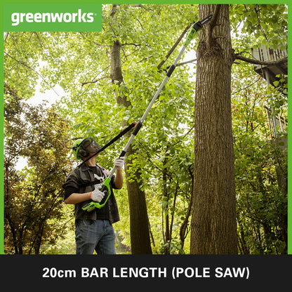 - Greenworks Cordless 2-in-1 Pole Saw And Pole Hedge Trimmer With Shoulder Strap -