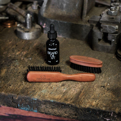 Beard Brush by ZilberHaar - Stiff Beard Brush for Men, Boar Bristle Hair Brush - Straightens & Promotes Beard Growth, Works with Natural Beard Oil & Beard Styling Balm to Soften Beard – 15cm long