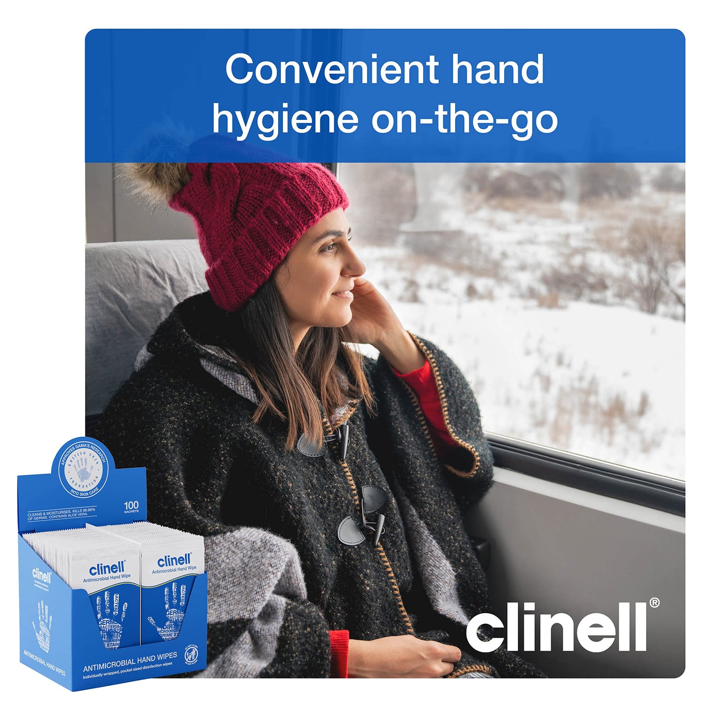 Clinell Antimicrobial Hand Wipes - Pack of 100 Individually Wrapped Sachets - Sanitising Wipes, Ideal for Travel - Dermatologically Tested, Kills 99.99% of Germs