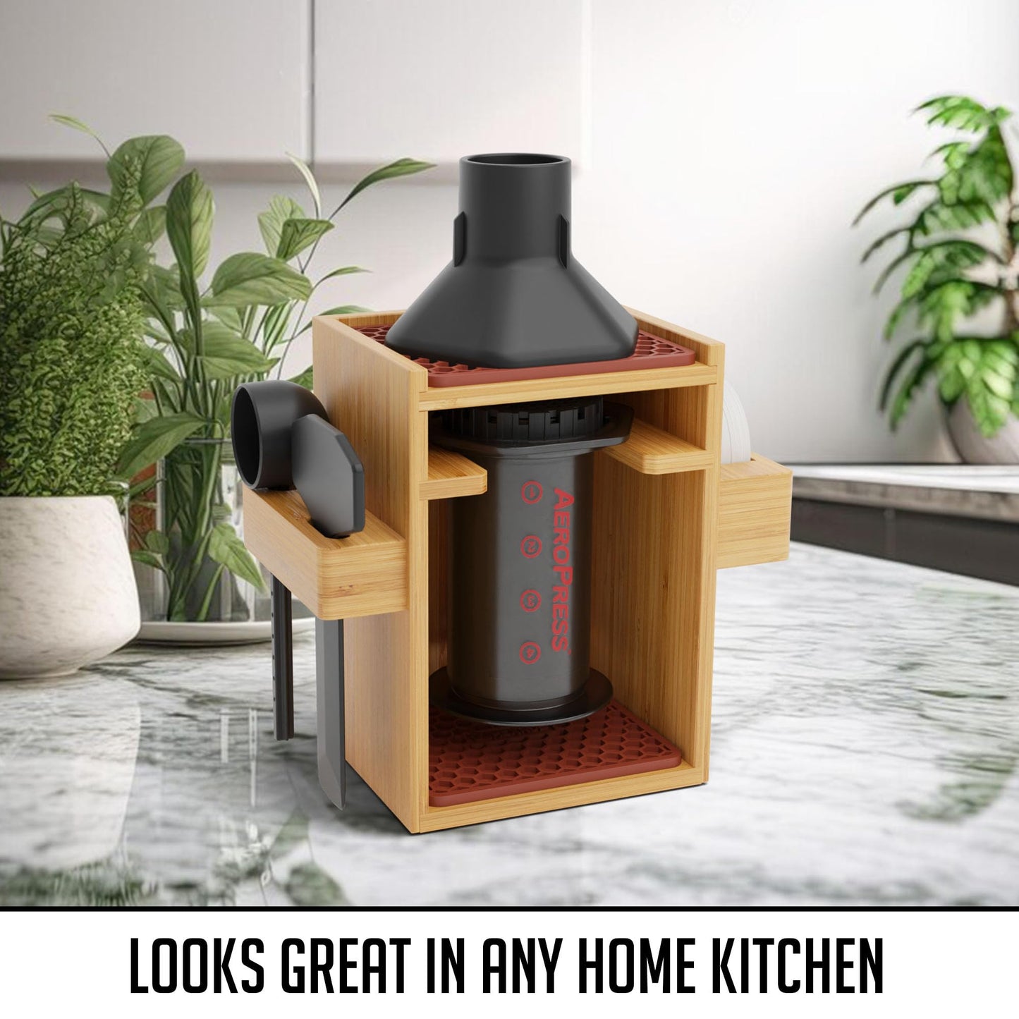 - HEXNUB – Bamboo Organizer for AeroPress | Compact Coffee Caddy Station -