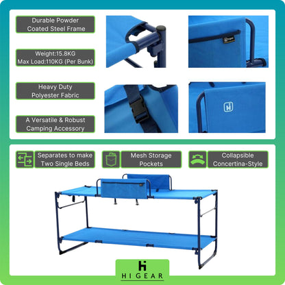 - Hi-Gear Duo Bunk Beds | 2 People | Portable | Folding | Collapsible | Steel Frame -