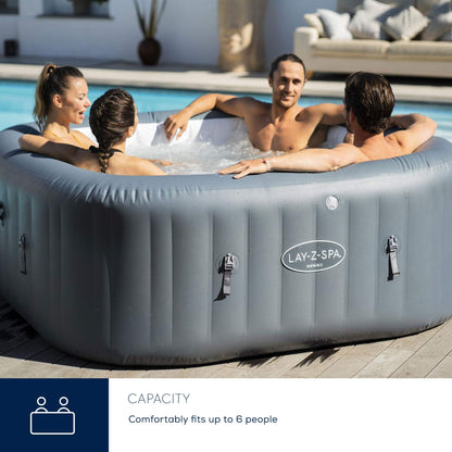 - Lay-Z-Spa Hawaii Hot Tub | 8 HydroJet Pro Massage System | Inflatable Spa | Freeze Shield Technology | Sociable Square Shape | 4-6 Person -