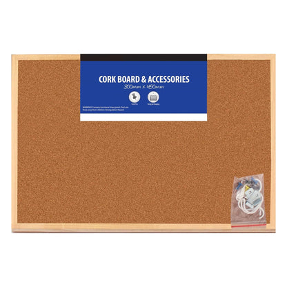 45x30cm Cork Board | Pin Notice |Office Memo School with Push Pins Board | Wooden Natural Frame Board