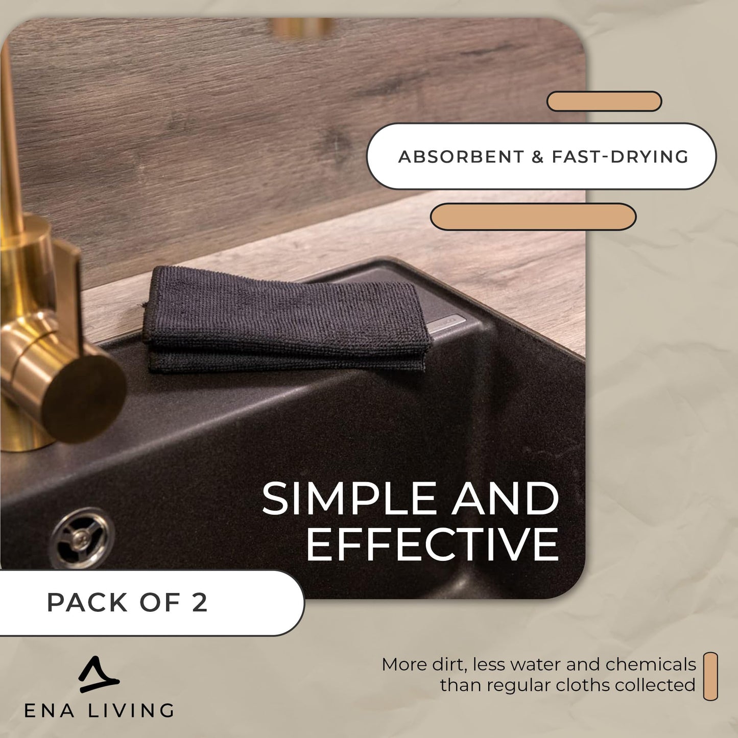 - ENA Living Black Microfibre Cloth | Efficient Dusters For Cleaning -