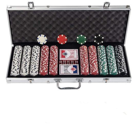 - Display4top Texas Holdem Poker Chips Set | Aluminum Case | 2 Decks of Cards, Dealer, Small Blind, Big Blind Buttons and 5 Dice (500pcs) -