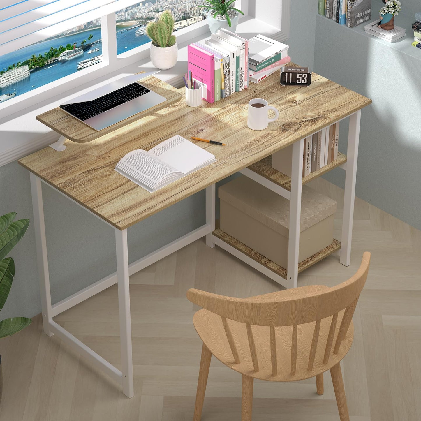 - GreenForest Computer Desk With Monitor Stand | 100cm Home Office Desk -