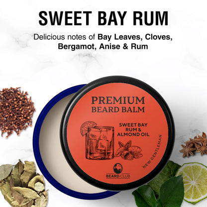 Beard Club Beard Balm for Men - Sweet Bay Rum - Premium Beard Conditioner and Softener for Shaping and Styling, Prevents Itching and Flaking - Natural and Organic - Butter Beard Wax for Men