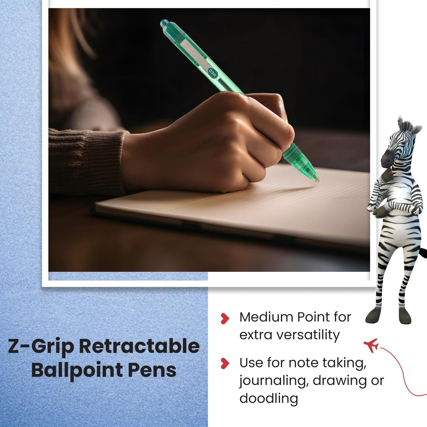 - ZEBRA Pen Z Grip Smooth Multi- Coloured & Black Ballpoint Pens, Smooth & Comfortable Retractable Pens