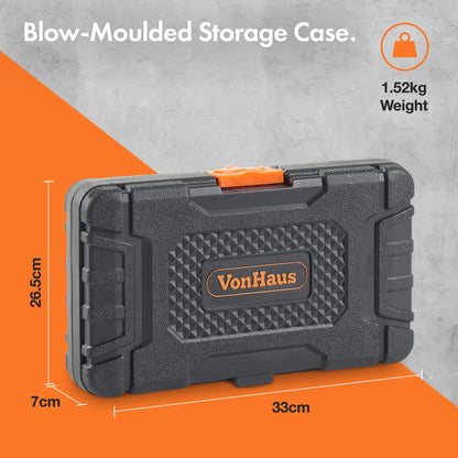 - VonHaus 130pc Socket + Bit Set Including 72-Teeth Ratchet Handle -