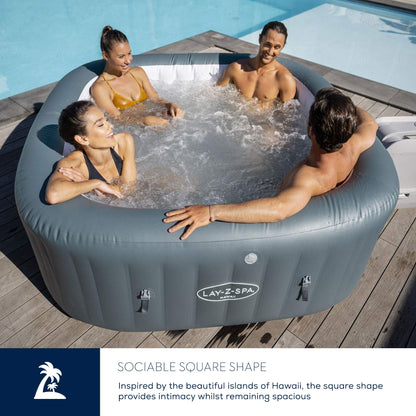 - Lay-Z-Spa Hawaii Hot Tub | 8 HydroJet Pro Massage System | Inflatable Spa | Freeze Shield Technology | Sociable Square Shape | 4-6 Person -