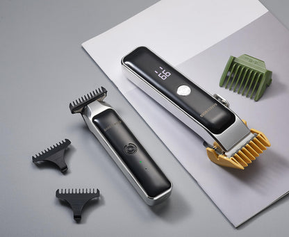 BarberBoss Portable Beard Trimmer Men, Professional Facial Groomer, Men’s Hair Clippers, Self-Sharpening Ceramic Blade, Precision Dial, USB Charging, Red/Green & LED Indicator, QR-2682