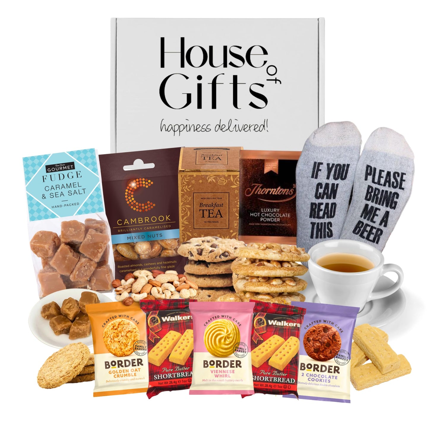 Birthday Gifts Hamper for Men | Dads Birthday Including Novalty Socks, Fudge, Border Biscuits, Breakfast Tea, Walkers Shortbread and more!