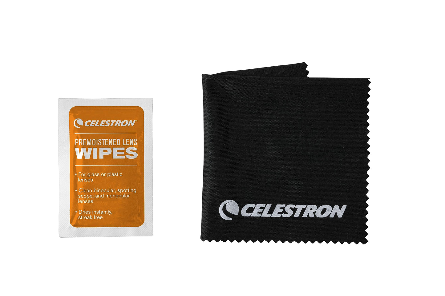 Celestron 93576 Lens Cleaning Kit - Includes 10 x Lens Wipes, Cleaning Fluid, Lens Cloth and Retractable Lens Brush in a Soft Carry Pouch, Black/Orange