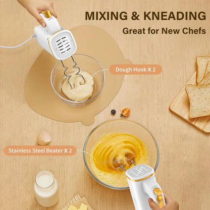 - LINKChef Anti-Splash Hand Mixer Electric Whisk with Storage Base | 5-Speed White Electric Hand Whisk for Baking | 450W -