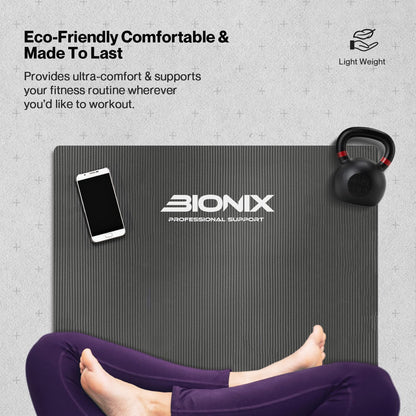 Bionix Exercise Mat with Carry Handle Strap- Extra Thick NBR Yoga Mats for Men and Women- 180cm x 60cm Durable, Non Slip Mat - Gym Mats for Home, Camping, Pilates and Workout