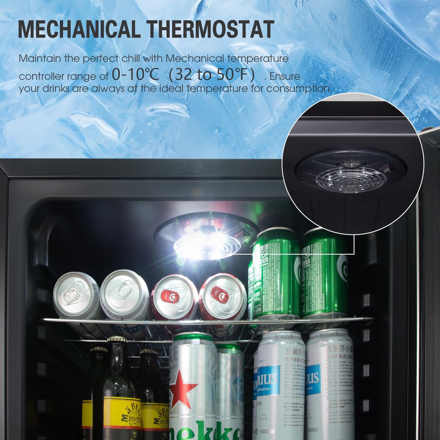 - HCK Beer Fridge | 115L Freestanding Beverage Fridge | Dual-Glazed Glass Door -