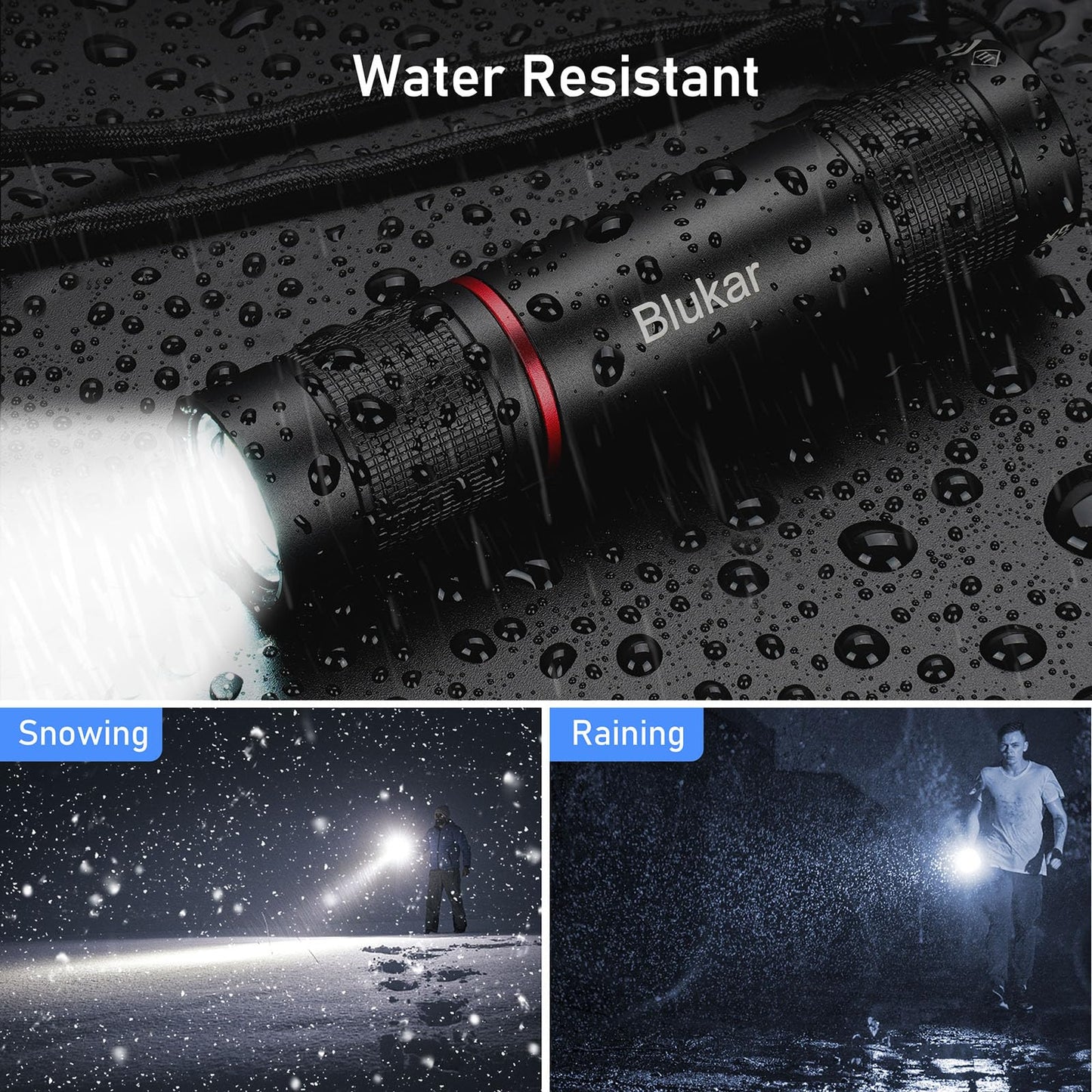 Blukar LED Torch Rechargeable, 2000L Super Bright Adjustable Focus Flashlight, 4 Lighting Modes, Long Battery Life, Waterproof Pocket Size Torch for Power Cuts, Emergency, Camping, Hiking, Outdoor