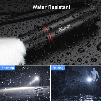 Blukar LED Torch Rechargeable, 2000L Super Bright Adjustable Focus Flashlight, 4 Lighting Modes, Long Battery Life, Waterproof Pocket Size Torch for Power Cuts, Emergency, Camping, Hiking, Outdoor