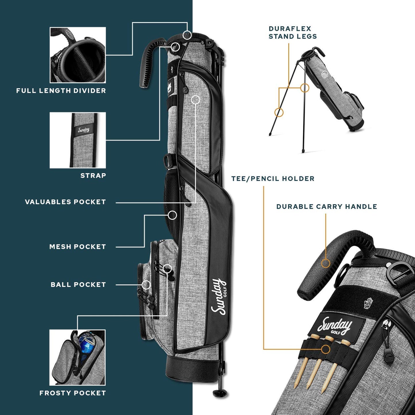 - Sunday Golf Loma Bag | Holds 5 to 7 Clubs | Ultra Lightweight Sunday Carry Bag -