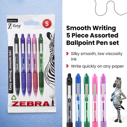 - ZEBRA Pen Z Grip Smooth Multi- Coloured & Black Ballpoint Pens, Smooth & Comfortable Retractable Pens