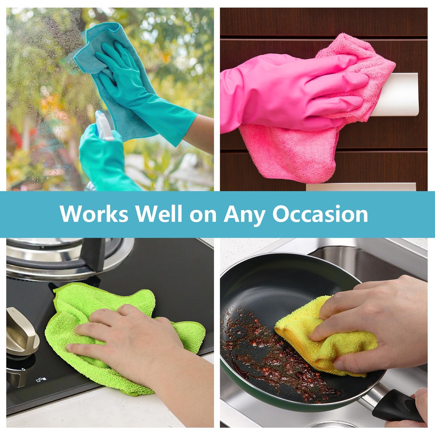 AIDEA Microfibre Cloth 12 Pack,Reusable Kitchen Microfibre Cleaning Towels Dish Cloths,Lint Free Washable Duster Rags Cloth for Home,Windows,Car,Motorbike,30 x 30 cm