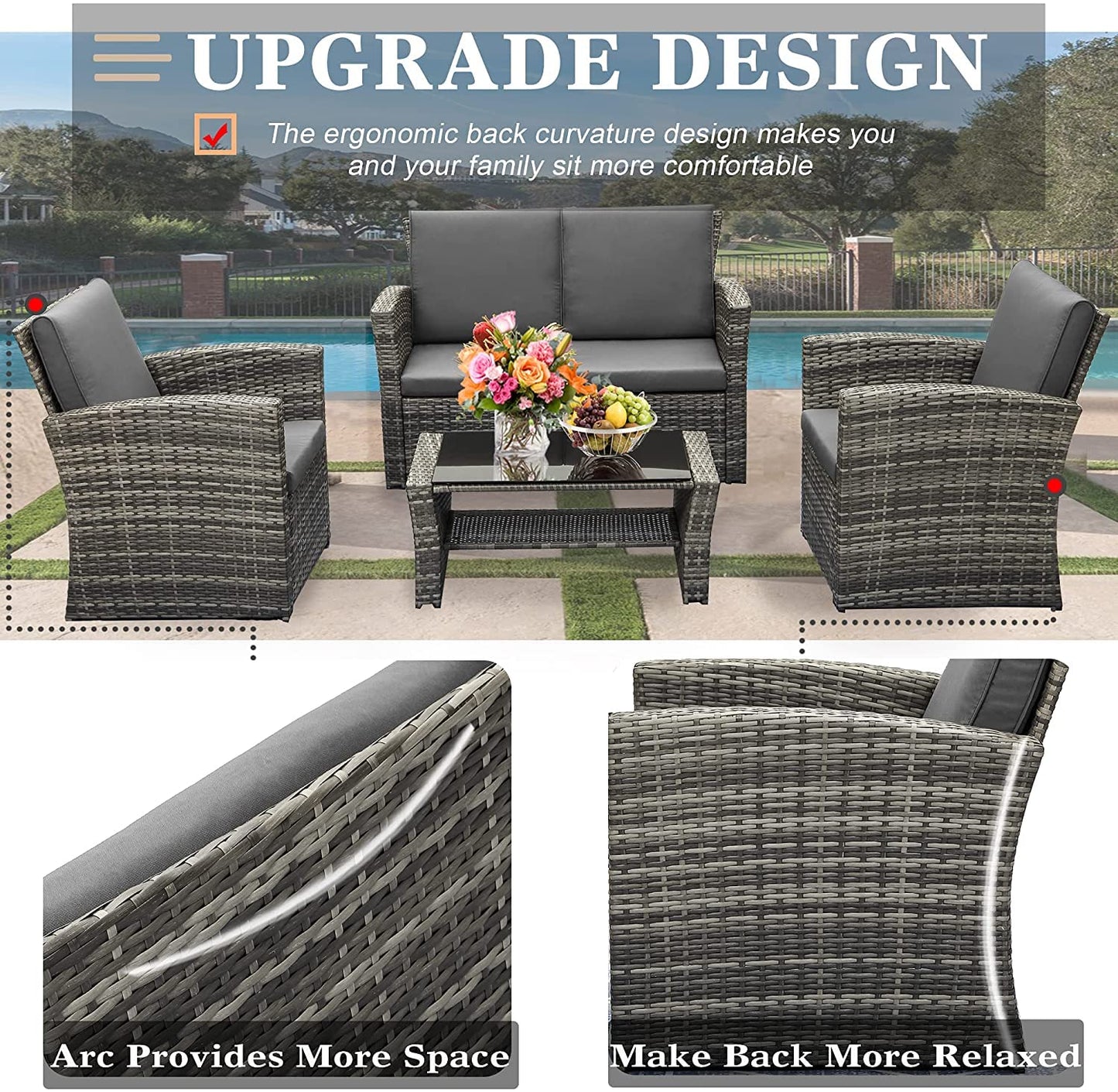 - Mixed Grey Outdoor Rattan Garden Furniture Set with Charcoal Grey Cushions -