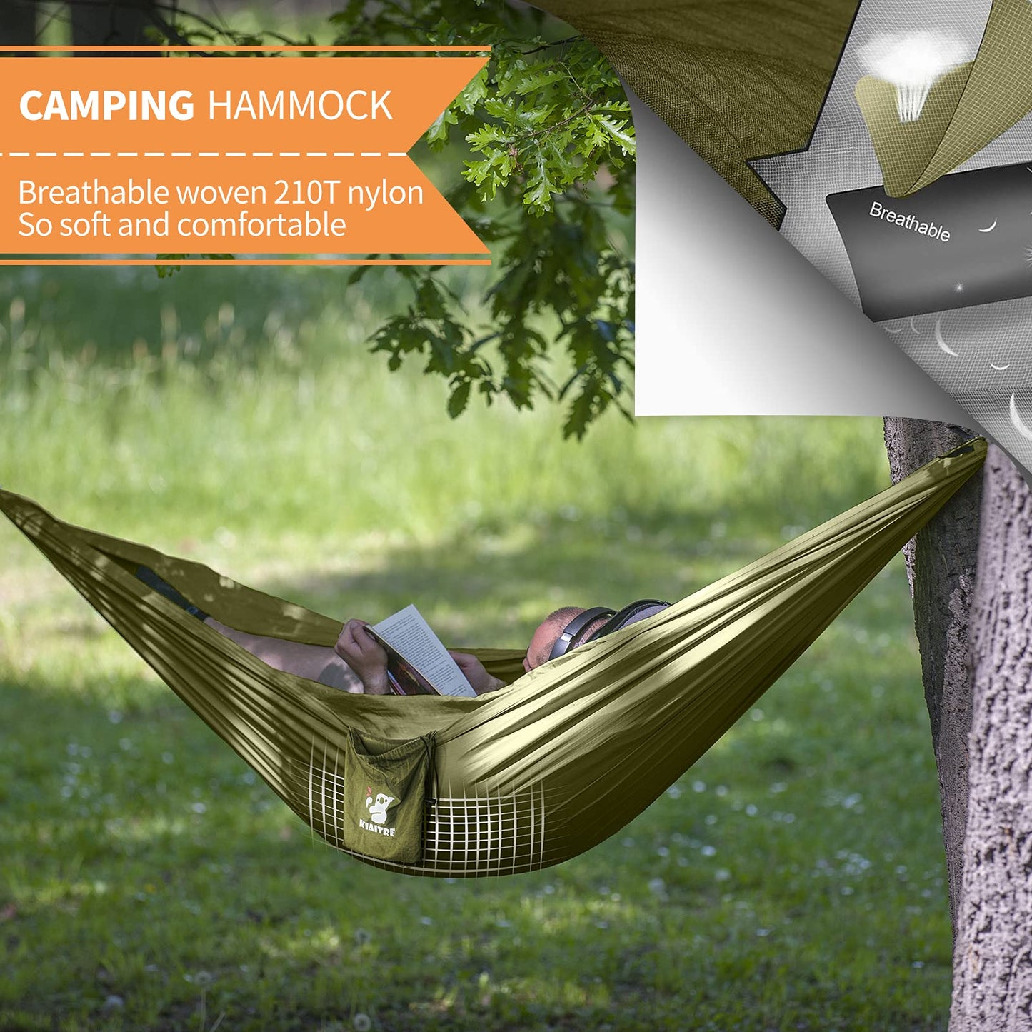 - Kiaitre Camping Hammock | Mosquito Net | 210T Quick-drying Parachute Nylon Lightweight Portable Travel Hammock -