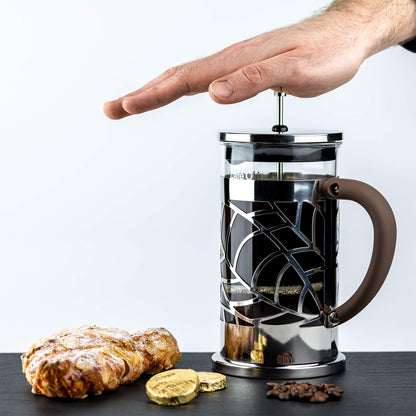 Café Olé BM-03C Floral Cafetière, 350ml 1 Cup 18/10 Stainless Steel French Press Coffee Maker, Silver