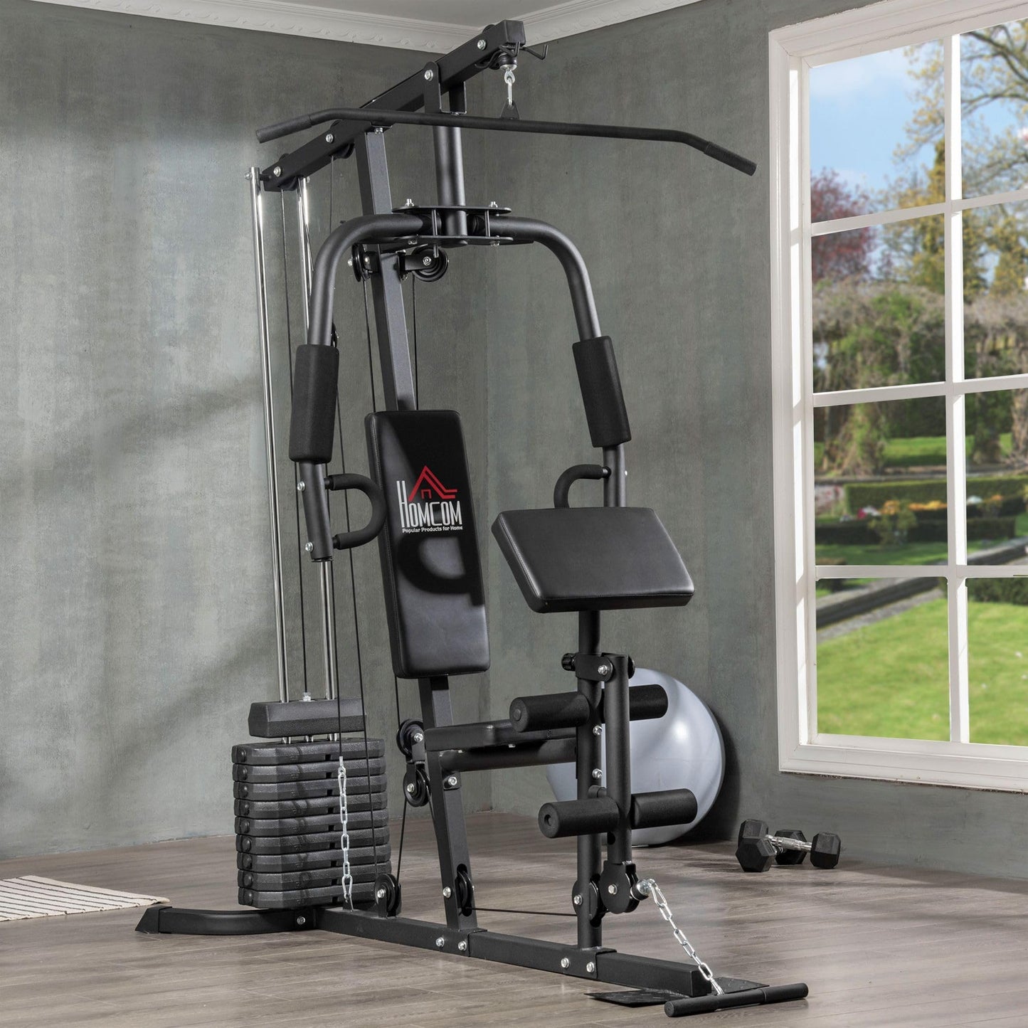 - HOMCOM Multi Gym with Weights | Multifunction Home Gym Machine | 45kg Weight Stack -