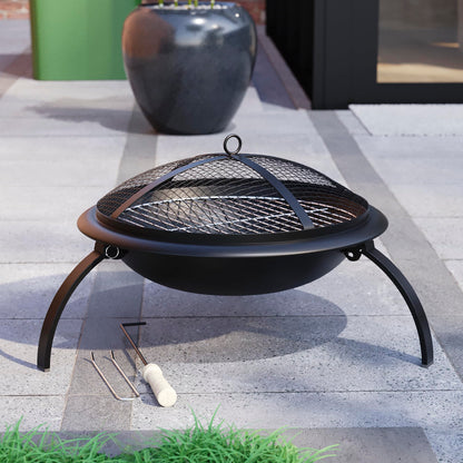 - Fire Vida Fire Pit | Steel Folding Outdoor Garden Patio Heater Grill | Comes With Poker, Grill, Mesh Lid, Grate -